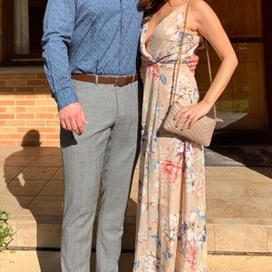 Long cream / beige floral dress Size M